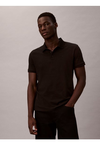 Polo Negro Clásico Con Monograma Bordado Calvin Klein