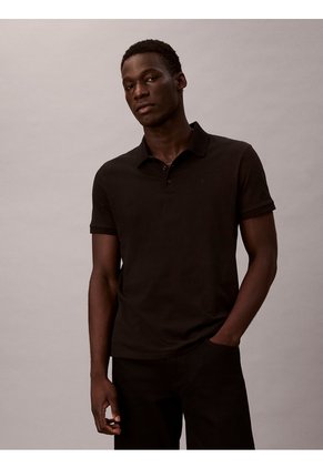 Polo Negro Clásico Con Monograma Bordado Calvin Klein