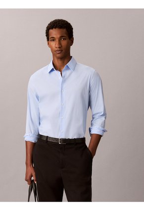 Camisa Celeste Stretch De Manga Larga Calvin Klein