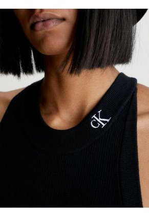 Vestido Negro Tejido De Cuello Halter Calvin Klein