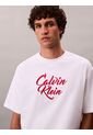 Camiseta Blanca De Algodón Grueso Con Logo Cursivo Calvin Klein de Calvin Klein