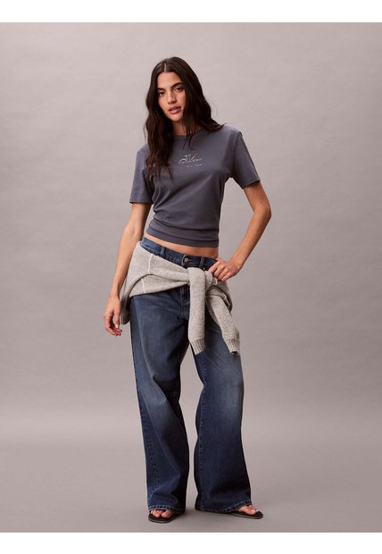 Camiseta Gris Clásica Con Monograma Metalizado Calvin Klein