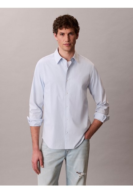 Camisa Celeste Stretch De Manga Larga Calvin Klein