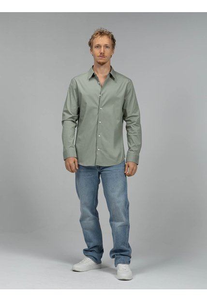 Camisa Gris Stretch De Manga Larga Calvin Klein