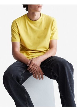 Camiseta Amarilla De Algodón Con Monograma Bordado Calvin Klein