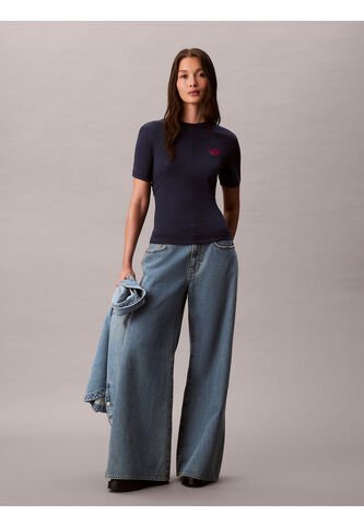 Camiseta Azul De Manga Corta Con Logo Estampado Manuscrito Calvin Klein Calvin Klein