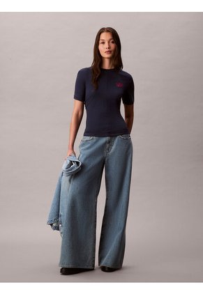 Camiseta Azul De Manga Corta Con Logo Estampado Manuscrito Calvin Klein