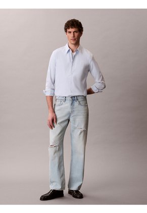 Camisa Celeste Stretch De Manga Larga Calvin Klein