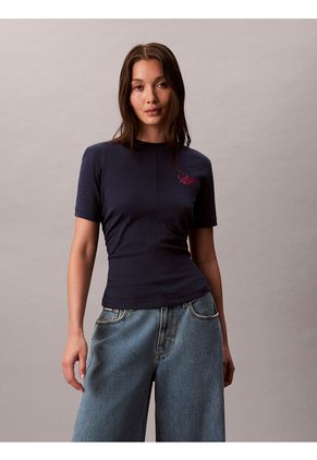 Camiseta Azul De Manga Corta Con Logo Estampado Manuscrito Calvin Klein