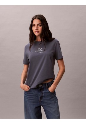 Camiseta Gris Clásica Con Monograma Metalizado Calvin Klein