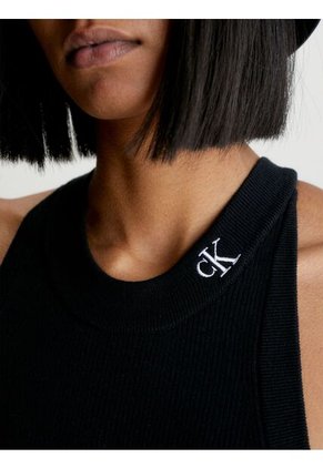 Vestido Negro Tejido De Cuello Halter Calvin Klein