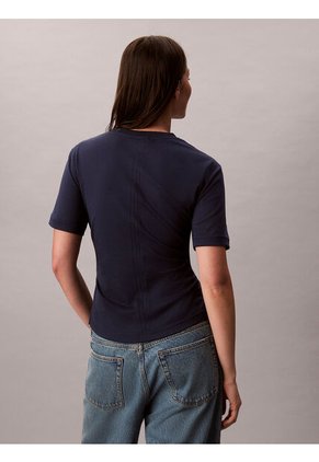 Camiseta Azul De Manga Corta Con Logo Estampado Manuscrito Calvin Klein