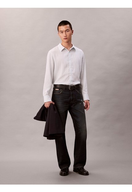 Camisa Blanca Cómoda De Manga Larga Con Estampado De Rayas Calvin Klein