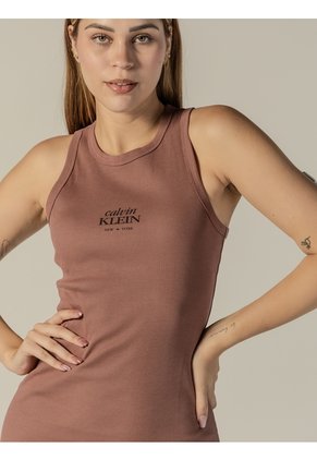 Vestido Café Midi De Canalé Con Tirantes Calvin Klein