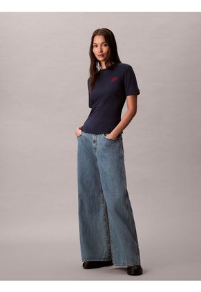 Camiseta Azul De Manga Corta Con Logo Estampado Manuscrito Calvin Klein