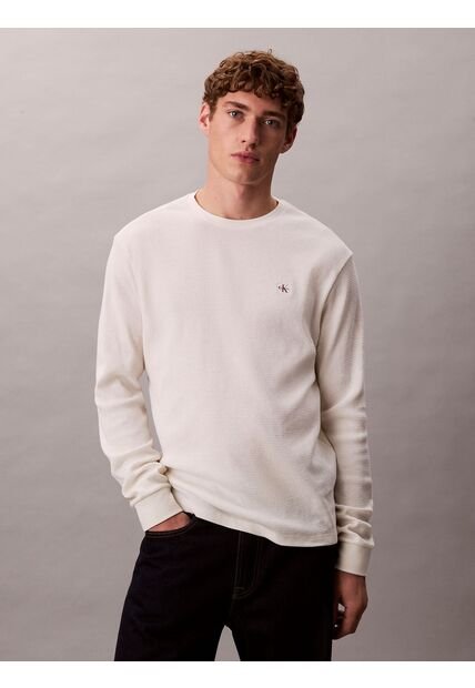 Camiseta Blanca De Manga Larga Con Textura Ligera Calvin Klein