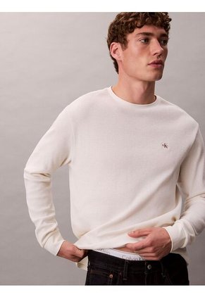 Camiseta Blanca De Manga Larga Con Textura Ligera Calvin Klein