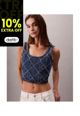 Camiseta Azul Oscuro Sin Mangas Con Estampado Integral Calvin Klein Calvin Klein