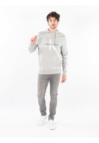 Buzo Gris Con Gorro Y Logo Celeste Calvin Klein Calvin Klein