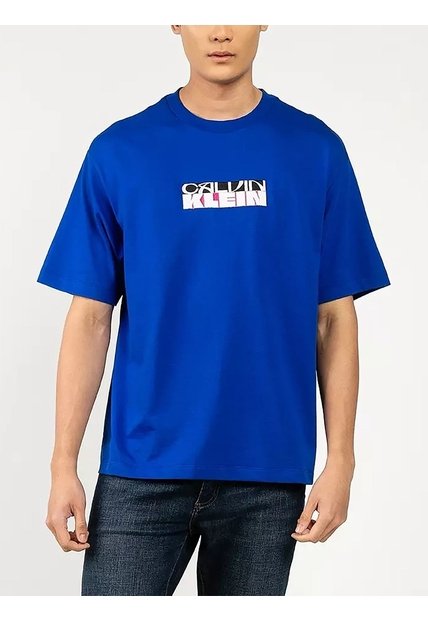 Camiseta Azul Con Gráfico De Logo En Bloque Calvin Klein