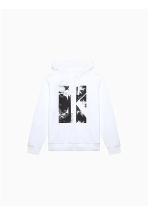 Buzo Blanco Con Capota Y Estampado De Monograma Calvin Klein