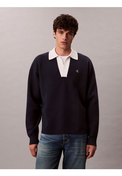 Saco Azul Tejido Oversize Con Cuello Johnny Calvin Klein