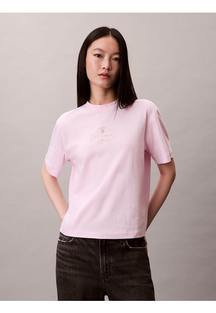 Camiseta Rosada Boxy Cocktail Logo Calvin Klein
