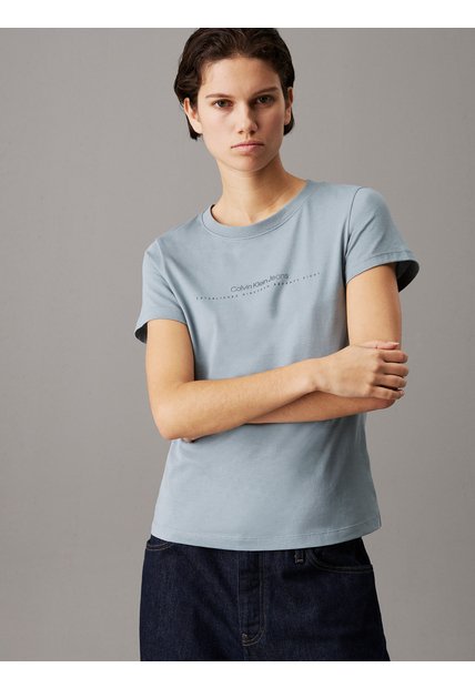 Camiseta Azul Slim Con Logo Calvin Klein