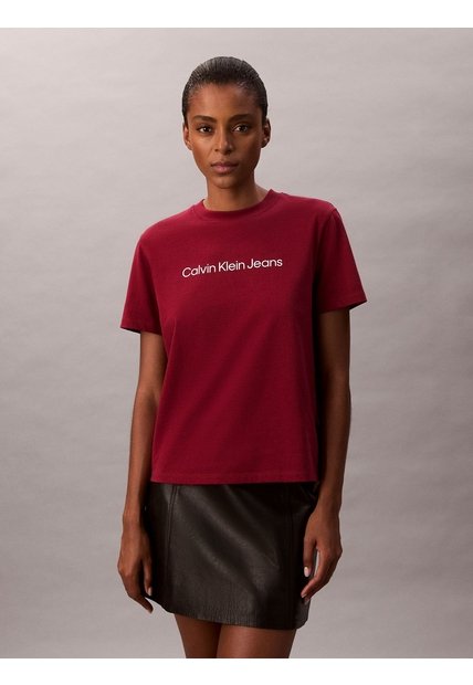 Camiseta Vino Tinto Clásica Con Logo Estampado Calvin Klein
