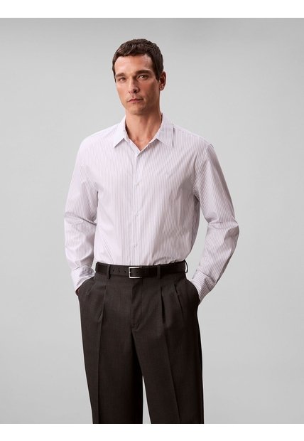 Camisa Blanca Relaxed De Manga Larga En Tejido Dobby A Rayas Calvin Klein