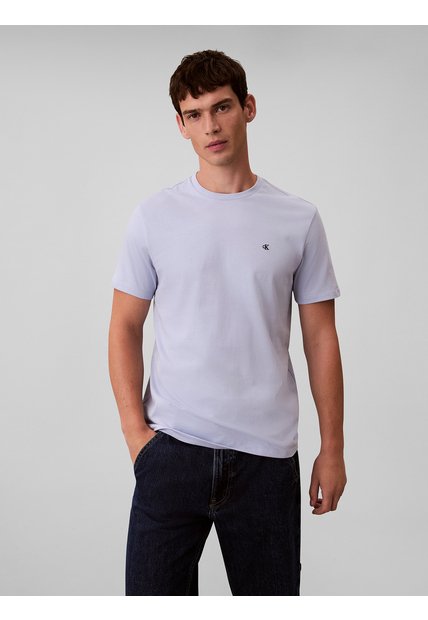 Camiseta Gris Con Micro Monograma Bordado Calvin Klein