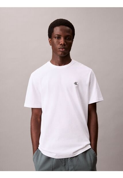 Camiseta Blanca Regular De Manga Corta Con Monograma Bordado Calvin Klein