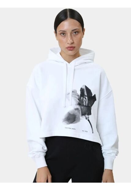 Buzo Blanco Con Capota Y Gráfico De Floral Calvin Klein