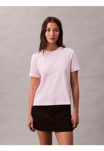 Camiseta Rosada De Corte Clásico Con Gráfico Calvin Klein