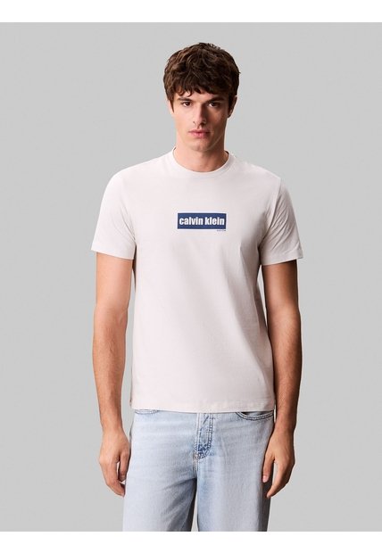Camiseta Beige Con Box Logo Calvin Klein