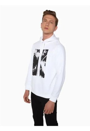Buzo Blanco Con Capota Y Estampado De Monograma Calvin Klein