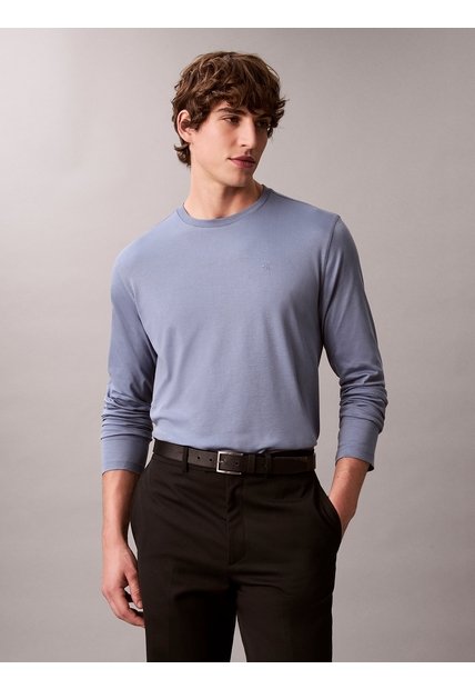 Camiseta Azul Manga Larga De Algodón Supima Interlock Calvin Klein