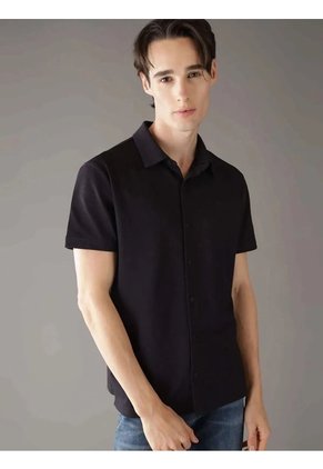 Camisa Negra Manga Corta De Tejido Interlock Suave Calvin Klein