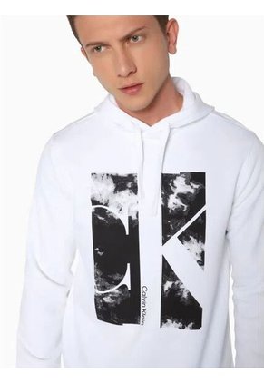 Buzo Blanco Con Capota Y Estampado De Monograma Calvin Klein