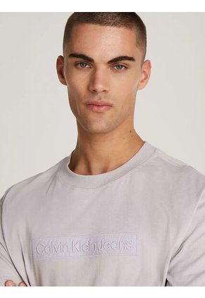 Camiseta Gris Con Logo Bordado En Caja Calvin Klein
