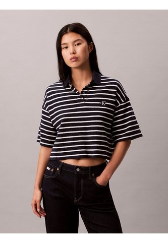 Polo Azul Cropped De Piqué A Rayas Calvin Klein Calvin Klein