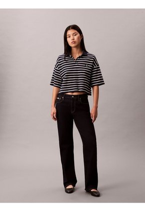 Polo Azul Cropped De Piqué A Rayas Calvin Klein