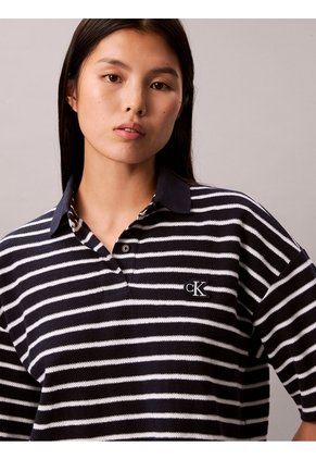 Polo Azul Cropped De Piqué A Rayas Calvin Klein