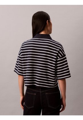 Polo Azul Cropped De Piqué A Rayas Calvin Klein