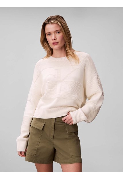 Saco Blanco Tejido Con Logo Tejido Tonal Calvin Klein