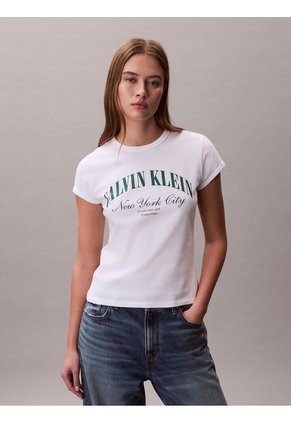 Camiseta Blanca Con Logo Gráfico Estampado Calvin Klein