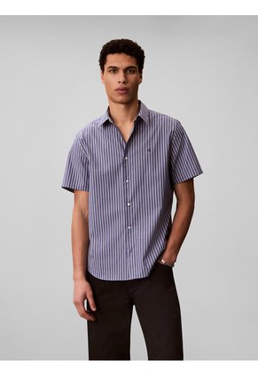 Camisa Azul Stretch A Rayas De Manga Corta Calvin Klein