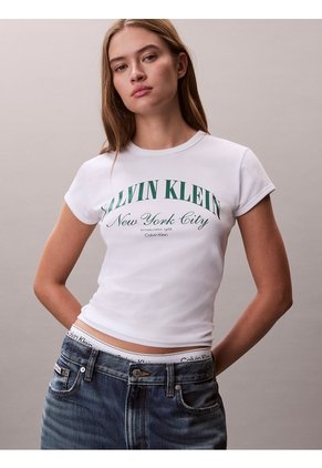 Camiseta Blanca Con Logo Gráfico Estampado Calvin Klein