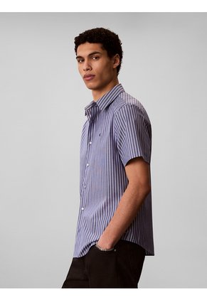 Camisa Azul Stretch A Rayas De Manga Corta Calvin Klein