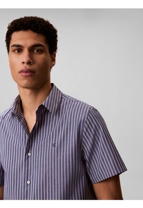 Camisa Azul Stretch A Rayas De Manga Corta Calvin Klein